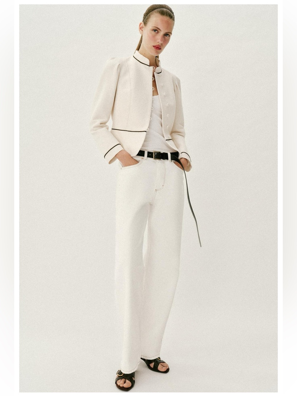 ZARA TAILORED CONTRAST PIPING BLAZER - Picture 2 of 11